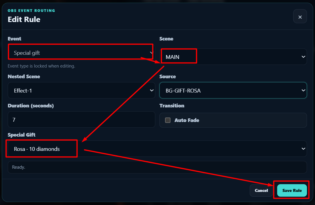 Edit Rule Special gift Rosa ke MAIN, nested Effect-1 dan source BG-GIFT-ROSA